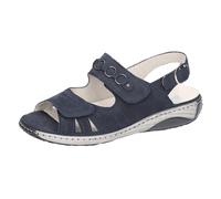 Riemchensandale WALDLÄUFER "GARDA", Damen, Gr. 7,5 (41), blau (dunkelblau), Nubukleder, unifarben, Schuhe Riemchensandale, Sommerschuh, Sandalette, Keilabsatz, mit Druckknopf, G-Weite (81053160-7,5)