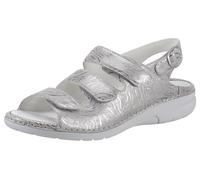 Riemchensandale WALDLÄUFER "GUNNA", Damen, Gr. 4 (37), grau (grau, metallic), Veloursleder, Schuhe Riemchensandale, Sommerschuh, Sandalette, Keilabsatz, in Metallic-Optik, G-Weite (64341445-4)