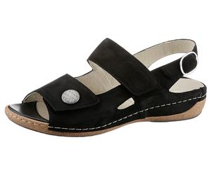 Riemchensandale WALDLÄUFER "HELIETT", Damen, Gr. 6,5, schwarz, Nubukleder, Schuhe Riemchensandale, Sommerschuh, Sandalette, Keilabsatz, mit Wechselfußbett, H-Weite (53136652-6,5)