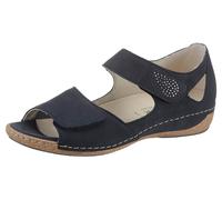 Riemchensandale WALDLÄUFER "HELIETT-SOFT", Damen, Gr. 7,5 (41), blau (dunkelblau), Nubukleder, Textil, Schuhe Riemchensandale, Sommerschuh, Sandalette, Keilabsatz, mit Strasssteine, H-Weite (95284232-