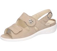 Riemchensandale WALDLÄUFER "Kara-Soft", Damen, Gr. 6,5, beige (hellbeige), Nubukleder, Textil, Schuhe Riemchensandale, Sommerschuh, Sandalette, Keilabsatz, mit Klettverschlüsse, K-Weite (97648736-6,5)