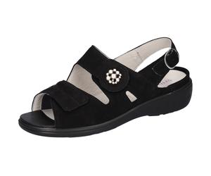Riemchensandale WALDLÄUFER "Kara-Soft", Damen, Gr. 6,5, schwarz, Nubukleder, Textil, unifarben, Schuhe Riemchensandale, Sommerschuh, Sandalette, Keilabsatz, mit Klettverschlüsse, K-Weite (48201764-6,5