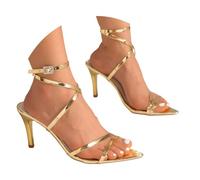 Riemchensandalen Damen Stiletto High Heel Glänzend Lack Knöchel Wrap Kleid Heels mit Verstellbarer Schnalle Elegante Party Abend Club Hochzeit Schuhe Gartenschuhe Hallenschuhe