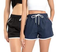 riemot 2er Pack Badeshorts Damen Schnelltrocknend Strandshorts mit Elastischem Bund, Schwimmshorts mit Mesh-Innenfutter, Sommer Shorts für Strand, Urlaub und Freizeit,Schwarz Marineblau,S
