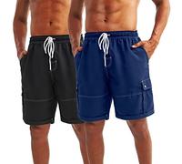 riemot 2er Pack Badeshorts Herren Schnelltrocknend Badehose mit Elastischem Bund und Mesh-Innenfutter,Schwimmshorts, Sommer Shorts für Strand und Urlaub,Schwarz Dunkelblau,S