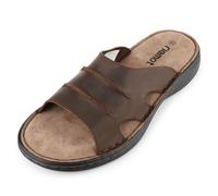 riemot Herren Slide Sandalen Leder Sommer Pantoletten Herren Bequeme Latschen Leichten Gummisohle Slipper Schuhe Meer Strand Outdoor Braun EU44