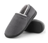riemot Mokassin Hausschuhe Herren Warme Wildleder Pantoffeln Memory Foam Hausschuhe Diabetiker Schuhe Winter Sherpa Futter Haus Schuhe mit Anti-Rutsch Gummi Sohle Grau EU45