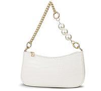 Right 20 Damen Handtasche mit Perlenkette Klein Schultertasche Weiß Damen PU Leder Umhängetasche Frau Vintage Shoulder Mini Handtasche Clutch Geldbörse Messenger Bag