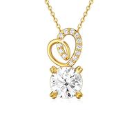 Rikelus 375/9K Echtgold 1 Carat Moissanit-Halskette für Damen im Rundschliff,Gelbgold-Halskette mit Herzanhänger, Geburtstagsgeschenk für Ehefrau und Freundin