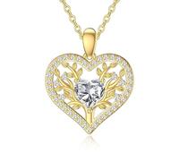 Rikelus 9k Gold Baum des Lebens Halskette für Damen,375/9ct Echtgold Lebensbaum Anhänger Halskette Herz Schmuck Geschenke Für Geburtstag Weihnachten 40+5 cm(Erstellt Diamond-4)