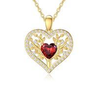 Rikelus 9k Gold Baum des Lebens Halskette für Damen,375/9ct Echtgold Lebensbaum Anhänger Halskette Herz Schmuck Geschenke Für Geburtstag Weihnachten 40+5 cm(Granat-1)