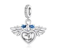 Rimgoris 925 Sterling Silber Anhänger Charm für Damen Armbänder Engelsflügel Saphir Herz Liebe 5A Zirkonia Valentinstag Geburtstag Geschenk Charms für Damen