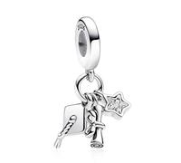 Rimgoris 925 Sterling Silber Charm Kompatibel mit Pandora Armbändern, Abschlussgeschenk für Frauen & Studenten, Stern Zauberstab Schlüssel Anhänger, Glücksbringer Armbandperle
