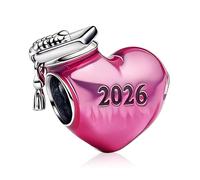 Rimgoris 925 Sterling Silber Perlen Rosa Herz 2026 Bachelor's Hat Dangle Charm für Armband Halskette Abschlusssaison für Frauen mit Zirkonia