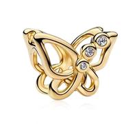 Rimgoris 925 Sterling Silber Schmetterling breitet seine Flügel aus Charm Perle Goldfarben mit Zirkonia Kompatibel mit Europäischen Stil Armbändern, Schmuck Zubehör