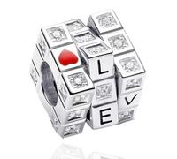 Rimgoris Charm-Anhänger aus 925er Sterlingsilber für Damen Armbänder Halskette Zauberwürfel Herz LOVE 5A Zirkonia Charms als Valentinstagsgeschenk für Damen
