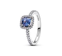 PANDORA Timeless Funkelnder Eckiger Blauer Strahlenkranz Ring aus Sterling Silber mit künstlichem Kristall, Größe: 54, 193555C01-54