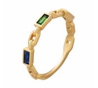 Ring 925 Silber vergoldet Kettendesign Baguette Steine grün blau 41185193361502