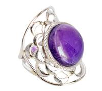 Ring 925 Sterling Silber Birne Amethyst und 18mm Rund Cabochon Lila Handgemachte Schmuck Geschenk für Frauen Jahrestag Größe S 1/2, 61 (19.4)