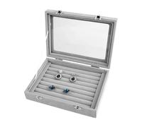 Ring Aufbewahrungsbox, 20×15×4.6cm 7 Fächern Samt Schmuckkasten Ring Ohrring Halskette Schmuck Display Schmucklade Organizer mit Transparentem Deckel für Frauen Mädchen(Grau)