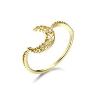 Ring, Eheringe for Damen, 18-karätige Goldringe for, dünner, hohler Mondring mit Diamant, Jahrestagsring aus Gold