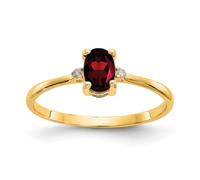Ring für Damen, 10 Karat Gelbgold, ovale Krappenfassung, polierter Diamant, Granat, Größe 6