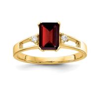 Ring für Damen aus massivem 14-karätigem Gelbgold, poliert, 7 x 5 mm, Granat im Smaragdschliff, Größe 6,00, Ring für Damen