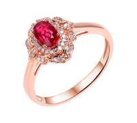 Ring Größe Damen Bandring mit Stein 18 Karat Roségold Im Labor Hergestellter Rubin Blume mit 0,62 Karat Rubin und Diamant Größe 65 (20.7) Massiv, Nicht Plattiert Modern für Gattin Cocktail Schmuck