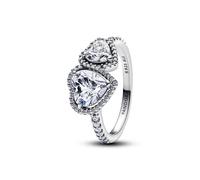 PANDORA Silberring für Damen Funkelnde Halo Herzen 193659C01-54 Ringgröße 54/17,2