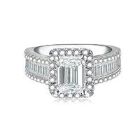 Ring im Princess-Schliff aus 925er-Sterlingsilber, 3 Karat Smaragd-Schliff, Verlobungsringe AAWeiß, Ehering aus 925er-Sterlingsilber