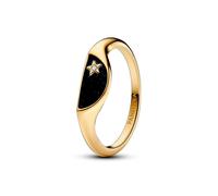 Pandora ME 163325C01-56 halbierter Emaille Siegelring - Gelbgold verg. - Zirkonia + Emaille Schwarz - Gr. 56