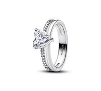 PANDORA Timeless Doppelband Herz Ring aus Sterling Silber mit Zirkonia, Größe: 56, 193100C01-56