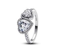 PANDORA Silberring für Damen Funkelnde Halo Herzen 193659C01-52 Ringgröße 52/16,6