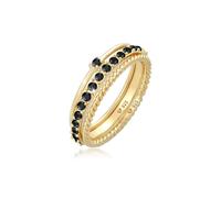 Solitärring ELLI "Stapelring Kristalle 3er Set 925 Silber" Fingerringe Gr. 64 mm, mit Steinen, Silber 925 (Sterlingsilber), goldfarben (gold, schwarz) Damen Solitär Ringe (29604238-64)