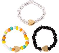 Ring-Set FIRETTI "Multipack Schmuck Geschenk Damenring Herz Zugband Edelstein Farbstein", bunt (gelbgoldfarben, schwarz, weiß, rot, braun, gelb, türkis, blau), Fingerringe, Damen, 3 g, Kunstharz Messi