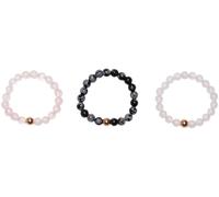 Ring-Set FIRETTI "Multipack Schmuck Geschenk Damenring Kugel Zugband Edelstein Farbstein", bunt (gelbgoldfarben, rosa, weiß, schwarz), Fingerringe, 4 g, Messing, 3mm, Ring-Set, Made in Germany - mit E