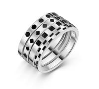 Ring-Set FIRETTI "Multipack Schmuck Geschenk Silber 925 Quadrat Raute Kreis Viereck" Gr. 52, silberfarben, schwarz, Fingerringe, 52, Silber 925 (Sterlingsilber), 2,5mm, Ring-Set (12859319-52)