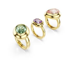 Ring-Set SWAROVSKI "Schmuck Geschenk Gema Ring Set" Gr. L, gelbgoldfarben, grün, lila, rosa, Fingerringe, Damen, L, Metall, mit Swarovski Kristall, Zirkonia (synth.) (33072834-L) gelbgoldfarben, grün,
