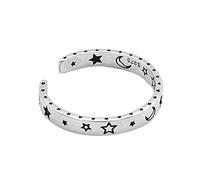 Ring Silber 925 Damen,S925 Sterling Silber Ring Für Frauen Retro Schwarze Sterne Mond Verstellbarer Offener Knuckle Tail Ring Finger Joint Schmuck Für Dame Mädchen Hochzeit Valentinstagsgeschenk