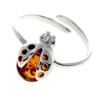 Ring Sterling-Silber 925 baltischer Bernstein Marienkäfer GL491A, Edelstein, Bernstein
