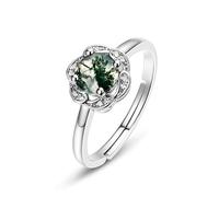 Ring Verstellbar,925 Sterling Silber Ringe für Frauen Statement Grüner Moosachat Verstellbarer Ring mit Zirkonia Inlay Versprechen Eternity Ring Schmuck Geschenke mit Geschenkbox