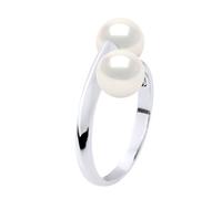 Ring You & Me - 2 echte Süßwasser-Zuchtperlen rund 6-7 mm - Qualität AAA Einheitsgröße