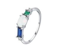 Ringe Frauen Personalisiert Ring mit Stein Vintage Weiß 14 Karat Au585 4X6mm Ovale Form Opal Größe 53 (16.9) Vorsteckring für Damen Einfach Schmuck
