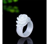 Ringe Jade Steine für Frauen Schmuck Smaragd Rose Blume Hand Geschnitzt for Frauen Luxus Schmuck (Gem Color : White, Ring Size : 10)