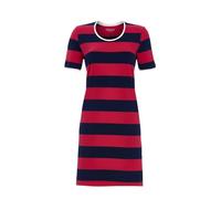 Ringella Damen Bigshirt Nachtkleid - Rundhals mit weissem Kontrastpaspel, Kurzarm, blau-roter Blockringel - Mischung aus Baumwolle/Elasthan, Knielang, hautsympathisch & pflegeleicht