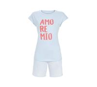 Ringella Damen Kurzpyjama - Shorty mit unifarbenem Oberteil mit Rundhals & überschnittenen Schultern, großer Letterprint - Shorts mit Gummizugbund & Seitentaschen - Single Jersey, pflegeleicht