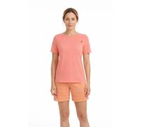 Ringella Damen Kurzpyjama/Shorty, Rundhals & Kurzarm, einfarbiges Shirt mit kleinem Motivdruck, Ringel-Shorts mit Bund & Bindeband, Reine Baumwolle