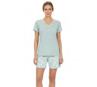 Ringella Damen Kurzpyjama/Shorty - V-Ausschnitt mit Paspel, kleine Brusttasche, A-Linie, gemusterte Shorts, Single Jersey (Baumwolle/Modal) atmungsaktiv & pflegeleicht