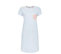 Ringella Damen Nachthemd - gestreift mit kontrastfarbiger Brusttasche, Rundhals, Kurzarm, leicht gerundeter Saum - Single Jersey Baumwolle/Modal, knieumspielend, pflegeleicht