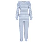 Ringella Damen Schlafanzug aus Stretchfrottee - Langarm, Ringelshirt mit Bündchen, Lange Hose mit Gummizugbund, weich & wärmend, hautfreundlich